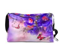 Tulipani Farfalla Duffle Bag in pelle per uomo donna ragazzi ragazze, farfalla fine settimana notte sport palestra borsa da viaggio borsa a tracolla singola borsa a tracolla, Colore, 18.5L, Organizer