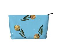 Tulipani gialli disegnati a mano, Borsa per cosmetici in velluto a coste Borsa per il trucco Borsa da viaggio portatile