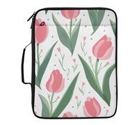 Tulipani rosa bianco ad alta capacità con 3 anelli rimovibile Ringboard Notebook Case, borsa raccoglitore con cerniera a 7 tasche con tasca in rete integrata per flussi di lavoro Executive