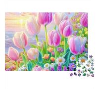 Tulipani Rosa Campo Puzzle 1000 Pezzi Puzzle per Adulti Carta Gioco di Puzzle 1000 Pezzi Relax Regalo Casa 38x26cm/1000pcs