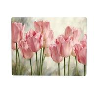 Tulipani rosa stampati, Tappetino in gomma per coperchio superiore del microonde, 46 x 36 cm, resistente al calore, protezione per piano cucina.
