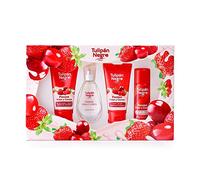 Tulipano Nero - Fragola e Ciliegia, Confezione regalo Unisex, Colonia 50 ml + Lozione Corpo 75 ml + Gel da Bagno 75 ml + Deodorante Spray 50 ml, Fragranza Dolce e Fresca a Lunga Durata