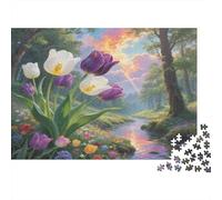 Tulipano Puzzle in cartone Tulipani colorati nel ruscello della foresta puzzle classico regalo di Natale segreto collezionabile 70x50cm/1000 pezzi