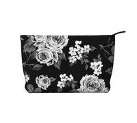 Tulipano rosa bianca vintage, Borsa per cosmetici in velluto a coste Borsa per il trucco Borsa da viaggio portatile