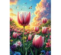 Tulips in A Blooming Meadow Puzzle 1000 Pezzi Per Natale Feste E Compleanni Wildlife Pet Rompicapo Intelligente Idea Regalo Per Lui Padre E Fratello in Ogni Occasione 1000 PCS
