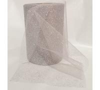 Tulle glitter larghezza 12,5 cm bobina rotolo da 50 metri | argento glitter