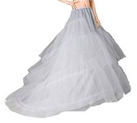 Tulle Lungo Trailing Sottogonna per Donna Gonna da Sposa in Crinolina, 2 Anello Hoop Petticoat per 1950s Retro Abito Skirt, 2 Cerchi e 3 Volant Sottoveste per Abito da Ballo Abito Barocco(Bianco,42)