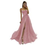 Tulle Prom Dresses Lungo Glitter Spaghetti Cinghie Abito Da Partito Sweetheart Una Linea Abiti Da Sera Formale Con Spacco, Rosa polvere, M