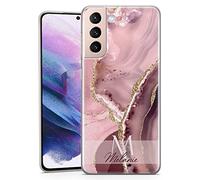 TULLUN Cover personalizzata per Samsung Galaxy A50, in morbido gel trasparente, design marmo rosa oro con iniziali e nome e testo
