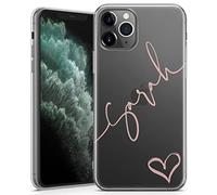 TULLUN Custodia personalizzata per iPhone 11, in gel morbido trasparente, con nome a cuore, con iniziali in stile individuale, colore: oro rosa