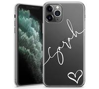 TULLUN Custodia personalizzata per iPhone 12/12 Pro - Cover in gel morbido trasparente con nome a cuore con iniziali in stile individuale, colore: Bianco