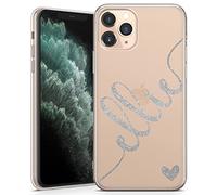 TULLUN Custodia personalizzata per iPhone 12 Pro Max, in morbido gel trasparente, cover personalizzata con cuore e iniziali diagonali a colori, colore argento