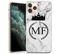 TULLUN Custodia personalizzata per iPhone 14, in morbido gel trasparente, motivo marmo grigio e nero, stile individuale con iniziali e nome e testo - Corona re