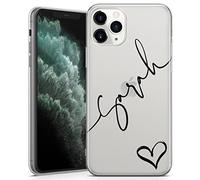 TULLUN Custodia personalizzata per iPhone 14 Pro Max - Cover in gel morbido trasparente con nome a cuore con iniziali in stile individuale, colore: nero