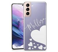 TULLUN Custodia personalizzata per Samsung Galaxy A34, in morbido gel trasparente, design a forma di cuore, testo con le tue iniziali, nome e nome - cuore grande bianco