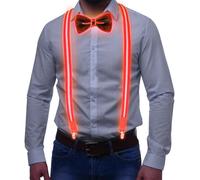 Tulov Bretelle luminose da uomo a LED, con papillon luminoso, per addio al celibato e gadget da festival, 2 pezzi, Colore: rosso, L