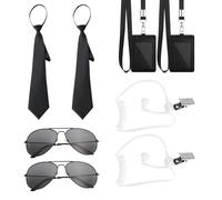 Tulov Set di 10 accessori per costume agente, servizio segreto, costume da autista, set di costume di sicurezza con porta carte di credito, tubo per auricolari, occhiali da sole, porta carte