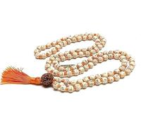 Tulsi Mala Beads - 5 Mukhi Rudraksha - 108 Prayer Beads - 7 Chakra Mala - Beaded Necklace - Ethically Sourced - Sacred (ORANGE)
