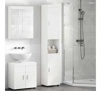 Tulum Baghroom Cabinet High Gloss White 37 x 31,5 x 203 cm, Modern Wood-Derived Material, Tall Storage for Toiletries, Towels, Elegant Design