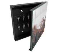 Tulup Armadietto per Chiavi 30x30 cm | Nero | A Destra | Montaggio a Parete | Silenzio di montagna | Frontale Decorativo in Vetro Temperato | per Uffici | Tasselli e Viti Inclusi | in Metallo