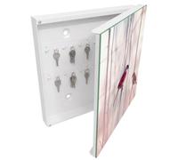 Tulup Cassetta per Chiavi 30x30 cm | Bianco | A Destra | Montaggio a Parete | Due uccelli | in Metallo | Frontale Decorativo in Vetro Temperato | Tasselli e Viti Inclusi | per Uffici