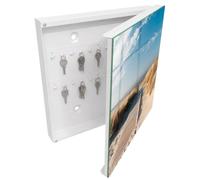 Tulup Cassetta per Chiavi 30x30 cm | Bianco | A Destra | Montaggio a Parete | Una spiaggia tranquilla | per Uffici | Tasselli e Viti Inclusi | Frontale Decorativo in Vetro Temperato | in Metallo