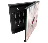 Tulup Cassetta per Chiavi 30x30 cm | Nero | A Destra | Montaggio a Parete | Due uccelli | in Metallo | Frontale Decorativo in Vetro Temperato | Tasselli e Viti Inclusi | per Uffici