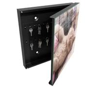 Tulup Cassetta per Chiavi 30x30 cm | Nero | A Destra | Montaggio a Parete | Gatti dormienti | in Metallo | per Uffici | Frontale Decorativo in Vetro Temperato | Tasselli e Viti Inclusi