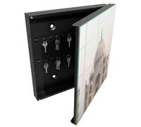 Tulup Cassetta Portachiavi 30x30 cm | Nero | A Destra | Montaggio a Parete | Un edificio maestoso | per Uffici | Tasselli e Viti Inclusi | in Metallo | Frontale Decorativo in Vetro Temperato