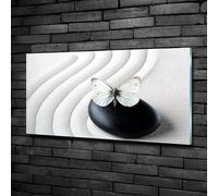 Tulup Pittura Su Vetro Tempereto Immagine 100x50cm - Pietra Zen E Farfalla