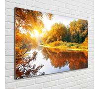 Tulup Pittura Su Vetro Tempereto Immagine 100x70cm - Il Fiume In Autunno