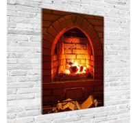 Tulup Pittura Su Vetro Tempereto Immagine 70x100cm - Il Fuoco Nel Camino