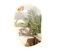 Tulup Specchio per Vestirsi 100x65 cm Illuminato con Luci a LED Luce Calda Forma Irregolare Asimmetrico Senza Cornice con Illuminazione per Soggiorno, Bagno, Camera da Letto, Corridoio