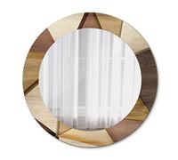 Tulup Vetro fi60 cm Vetro Temperato Print Specchio Rotondo Specchio Da Bagno - Legno geometrico 3D