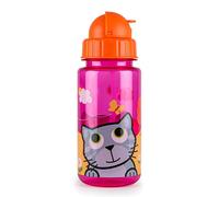 TUM Borraccia Bambini Flip Top, Borraccia Bambini con Cannuccia in Tritan, 400ml, Senza BPA - Bluebell the Cat
