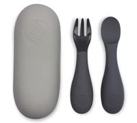 TUM TUM Posate Bambini con Custodia, Set Cucchiaino Svezzamento e Forchetta per Neonati, 6m+, Grigio