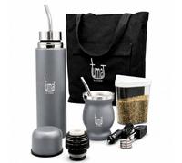 TUMA TU MATE Kit completo Yerba Mate con doppio tappo AutoMate Thermo Bottle, Mate Cup & Bombilla, 750 ml a doppia parete in acciaio inox, borsa di tela, contenitore Yerbero e riscaldatore per auto