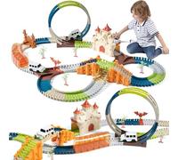 TUMAMA Giocattoli da pista da corsa multicolori set di 202 pezzi di pista per auto - pista da corsa flessibile con 2 auto elettriche, escavatore giocattolo per bambini racing track toys