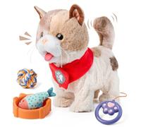 TUMAMA Interattivo Elettronica Peluche Gatto Giocattolo per Bambini,Camminare Realistico Gatto Giocattolo che Cammina,Miagola,Lingua Fuori e Scodinzola, Kitten Pet Giocattolo con Guinzaglio