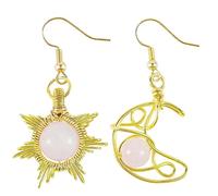 TUMBEELLUWA Orecchini gotici con sole e luna, da donna, asimmetrici, con filo di rame, orecchini pendenti a goccia, quarzo rosa, quarzo rosa