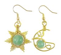 TUMBEELLUWA Orecchini gotici con sole e luna, da donna, asimmetrici, in filo di rame, orecchini pendenti a goccia, avventurina verde, avventurina verde
