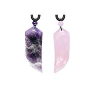 TUMBEELLUWA Set di 2 collane con ametista naturale e cristallo di quarzo rosa, con ciondolo in pietra intagliata, amuleto, con cordino regolabile, per uomini e donne, Ametista e quarzo rosa, Ametista