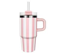 Tumbler da 20 oz/590 ml, con manico e paglia, tazza termica con cannuccia e manico, in acciaio inox, tazza da viaggio, regalo per sport all'aria aperta (strisce rosa)