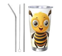 Tumbler da 590 ml in acciaio inossidabile con coperchio e cannuccia a doppia parete isolata sottovuoto tazza da caffè da viaggio carine api miele tazza da caffè tazze riutilizzabili tazza da viaggio