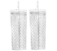 Tumbler vetro tazze di vetro con coperchi e cannucce da 2 pcs da 650 ml di tazza di trama in scala a temperatura resistenti ai vetri di bere rotondi resistenti per il succo di caffè ghiacciato, tra