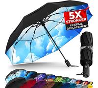 TUMELLA Ombrello da viaggio antivento più forte (compatto, superiore e bello), piccolo, forte ma leggero, portatile e pieghevole automatico, resistente impugnatura, adatto per auto e zaino, 42 inch