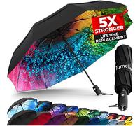 TUMELLA Ombrello da viaggio antivento più forte (compatto, superiore e bello), piccolo, forte ma leggero, portatile e pieghevole automatico, resistente impugnatura, adatto per auto e zaino, 106.7 cm