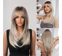 Tumhorn Parrucca lunga bionda sfumata da donna, parrucca lunga ondulata marrone ombré biondo chiaro, parrucca di ricambio per capelli, per cosplay, costume di Halloween