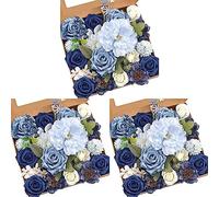 Tuminita 3X Fiori Artificiali Finti Fiori di Peonia Blu Polveroso Combinati per Bouquet da Sposa DIY Centrotavola Decorazioni per La Casa