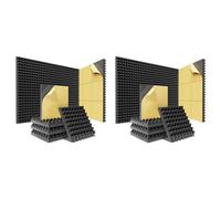 Tuminita Nel Schiuma Fonoassorbente Un Piramide da 24 Pezzi con Nel Schiuma Acustica Autoadesiva da 12X12X2 Pollici Ad Alta Densità (Nero)